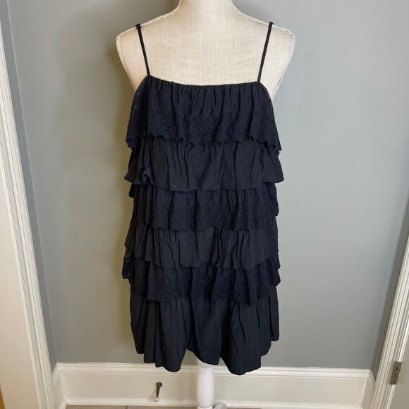 Do & Be Tiered Paloma Layered Black Ruffle Spaghetti Strap Dress, M - Picture 2 of 7